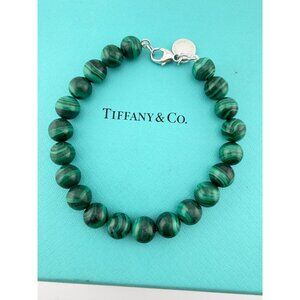 Tiffany & Co. Paloma Picasso Malachite Bead Bracelet 💚 8mm • Sterling Silver •